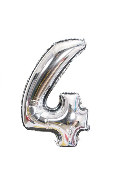 Flippy Balon din folie, Numărul 4, 81 cm, Pentru Aer sau Heliu, Vrac, Argintiu
