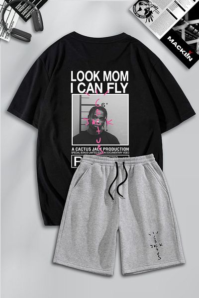 macklin Unisex Ανδρικά Γυναικεία Travis Scott & Cactus Jack με στάμπα ειδικής σχεδίασης Σετ μπλουζάκι και σορτς