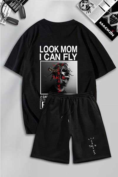 macklin Unisex Men's Women's Travis Scott & Cactus Jack Printed Custom Design Oversize Tshirt and Shorts Set