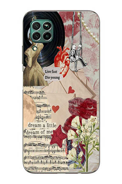 moonset Huawei P40 Lite Uyumlu Live Fast Kolaj Tasarımlı Baskılı Şeffaf Telef...