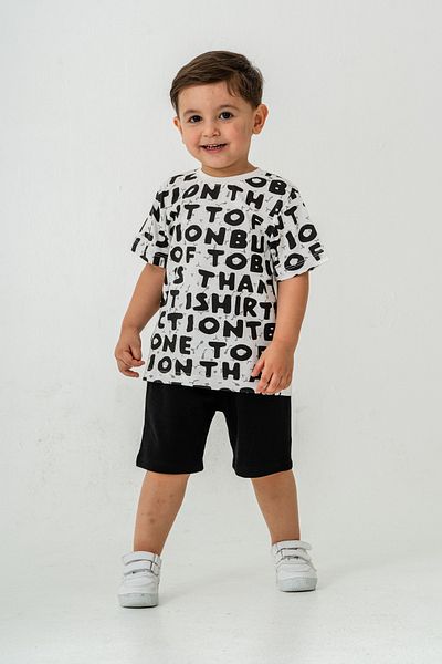 Titimixkids Boy's Letter Printed T-Shirt Shorts Bottom Top Summer Double Suit Black