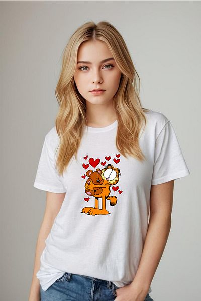 makiteks Tricou Garfield oversize cu decolteu rotund - Femei-Unisex Alb-Negru-Gri