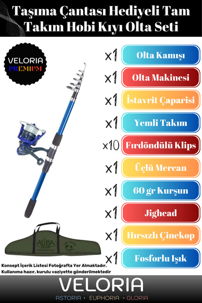 Veloria Premium Seri Taşıma Çantalı Hazır Kurulu 3 m Kamış Hediyeli Balık Tam...