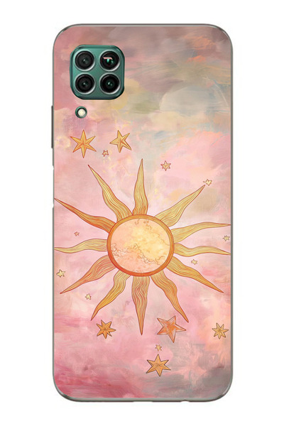 moonset Huawei P40 Lite Uyumlu Güneş Tasarımlı Baskılı Şeffaf Telefon Kılıfı