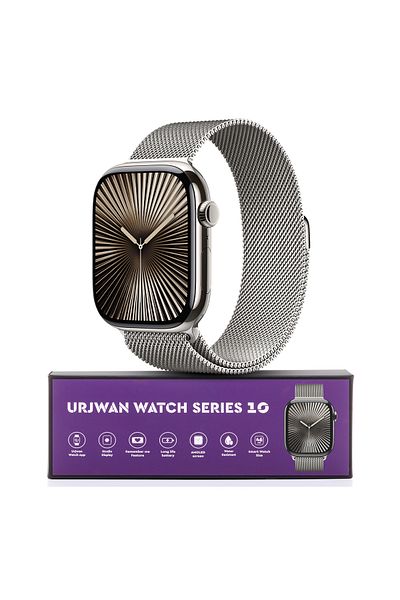 Urjwan Smartwatch Series 10 - Silver 46 Mm | Amoled Display, Photo Display Feature, With Extra Strap.