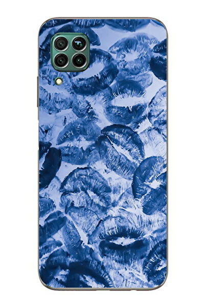 moonset Huawei P40 Lite Uyumlu Mavi Dudaklar Tasarımlı Baskılı Şeffaf Telefon...