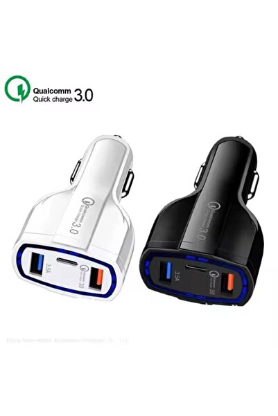 KTR TECH 3 Çıkışlı Destekli Oto Çakmaklık Şarj Aleti Type-c Ve Usb Çıkışlı 3.5a -3a