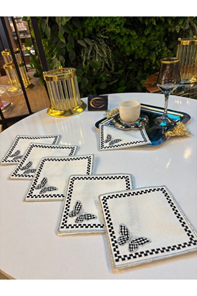 ARS HOME DEKOR منديل كوكتيل، منديل صينية قهوة مربعة منقوشة فضية على شكل فراشة، منديل تقديم مكون من 6 قطع