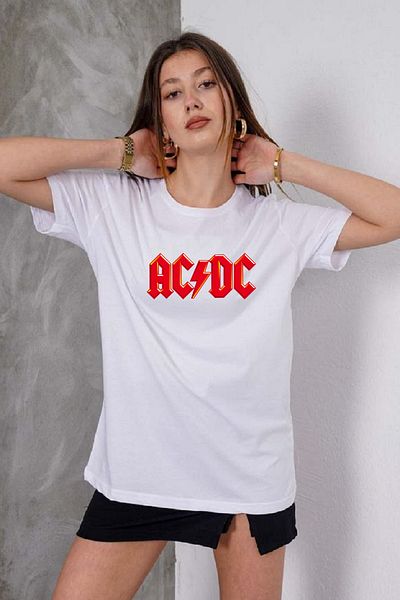 makiteks Tricou cu imprimeu supradimensionat pentru femei / bărbați AC DC Rock alb / negru