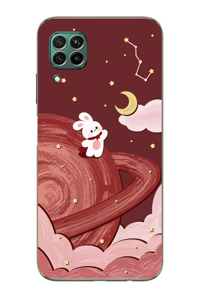 moonset Huawei P40 Lite Uyumlu Sevimli Tavşan Tasarımlı Baskılı Şeffaf Telefo...