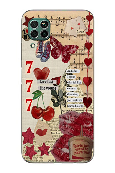 moonset Huawei P40 Lite Uyumlu Love Kolaj Tasarımlı Baskılı Şeffaf Telefon Kı...