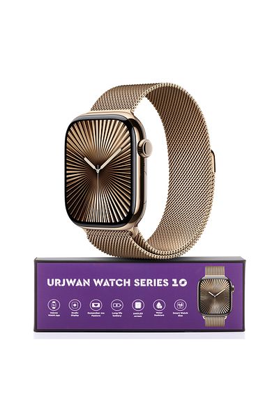 Urjwan Smartwatch Series 10 - Gold 46 Mm | Amoled Display, Photo Display Feature, With Extra Strap.