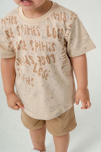 Titimixkids Boy Letter Bottom Top Summer T-Shirt Shorts Two Piece Set Beige