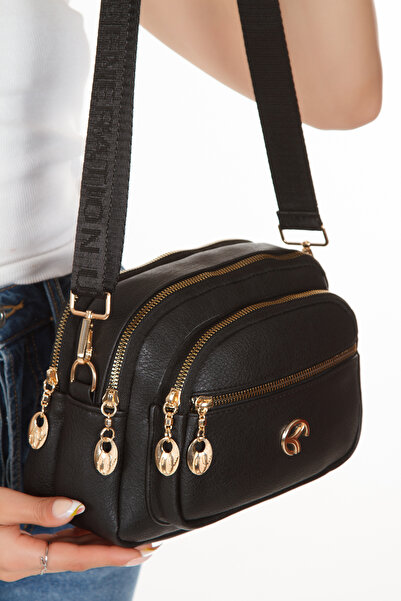 Adelina Bags Γυναικεία τσάντα ώμου με λουράκι, μαύρη τσάντα 2 τεμαχίων