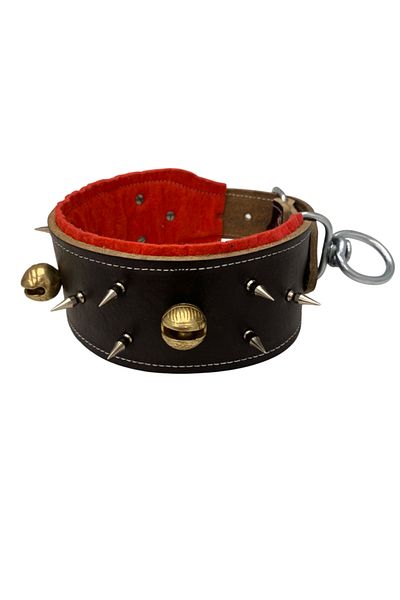 Sürmeli Tasma Kangal Dog Collar Studded with 3 Bells Genuine Leather