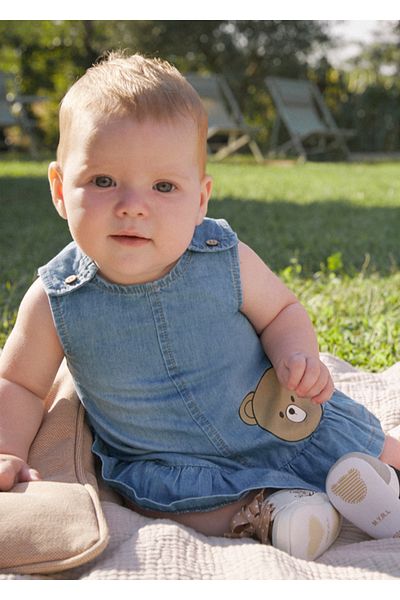 MAYORAL Newborn Baby Girl Denim Dress with Hat
