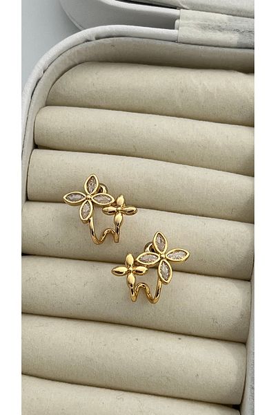ParlaTakıAksesuar Gold Colored Multiple Look Flower Earrings