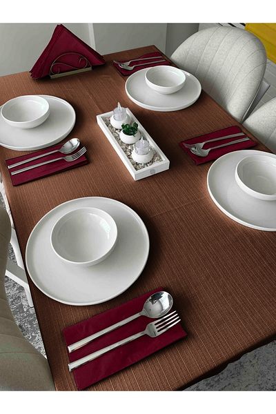 FAVOLLİ Brown Table Cloth - Worry-Free Linen Textured