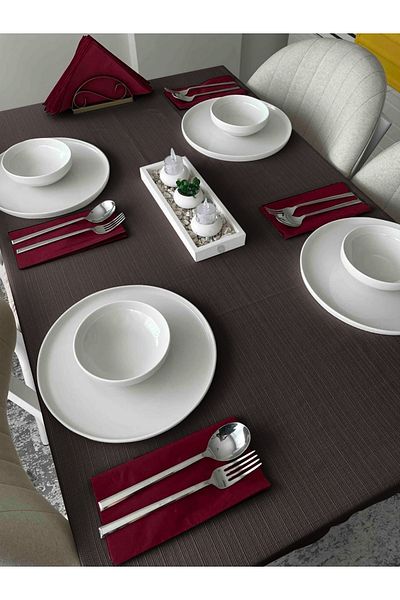 FAVOLLİ Linen Textured Anthracite Table Cloth Carefree