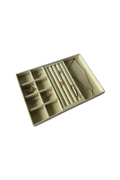 MeGass Dekor Εγχώριας Παραγωγής Lisbon Model Suede Fabric Cream Color Mix Συρταριέρα κοσμήματα Organizer