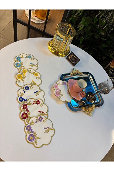 ARS HOME DEKOR Cocktail Napkin, Gold Framed Multicolored Oval Cut Coffee Tray Napkin Holder, 6-Piece Presentation Napkin