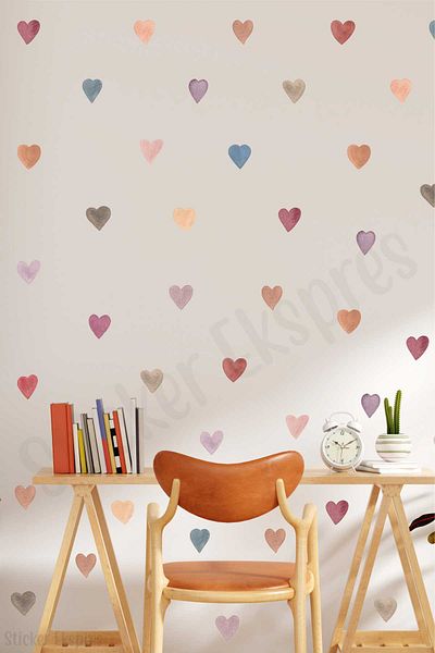 Sticker Ekspres Colorful Bohemian Hearts Watercolor Style Boho Heart Kids Room Wall Sticker Set