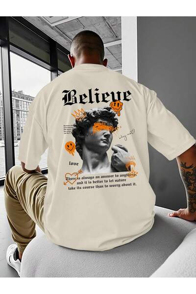 cc collection Tricou supradimensionat pentru bărbați cu imprimeu Believe