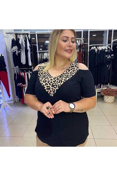 BİrHoşButik   Large Size Imported Viscose Fabric Lycra Life Outdoor V Ya Moxibustion Summer Trend Short Sleeve Sweat