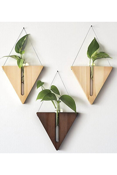 LİONSE Üçgen Ahşap Dekoratif 3 Adet Duvar Çiçekliği Çiçekler Dahil Değildir