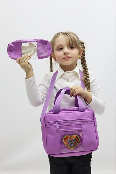 Probag Set de genți pentru școală primară pentru fete tematice - Rucsac inimă, cutie termică pentru prânz, suport pentru stilou