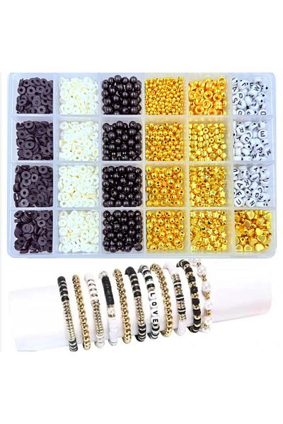 yiğit aksesuar Black Fimo Beads Black Letter Beads Black Pearl Beads and Spacer Jewelry Making Kit