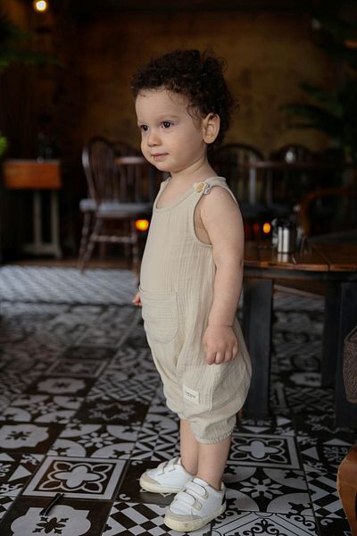 Totzee Muslin Kangaroo Pocket Salopet Moonlight Beige
