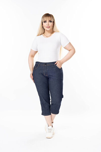 Era Lisa Büyük Beden Likralı Lacivert Klasik Kot Kapri