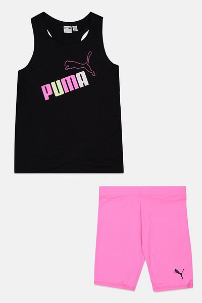 Puma Kids Girl 2 Pieces Brand Logo Top And Short Set, Black/Pink