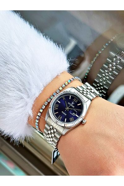 Raymond Silver Color Roman Numeral Steel Elite Classic Women Wrist Watch + Bracelet