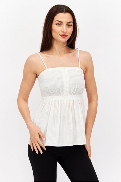 Esprit Women Square Neck Sleeveless Textured Top, White