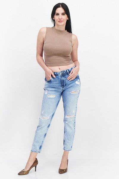 Pepe Jeans Women Mom Fit Washed Denim Jean, Blue