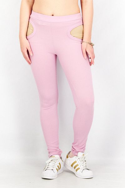 ASYOU Women Cut Out Ribbed Trouser Leggings, Lavender