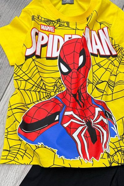 SPIDERMAN Yellow Print T-Shirt and Black Shorts - Summer Kids Set