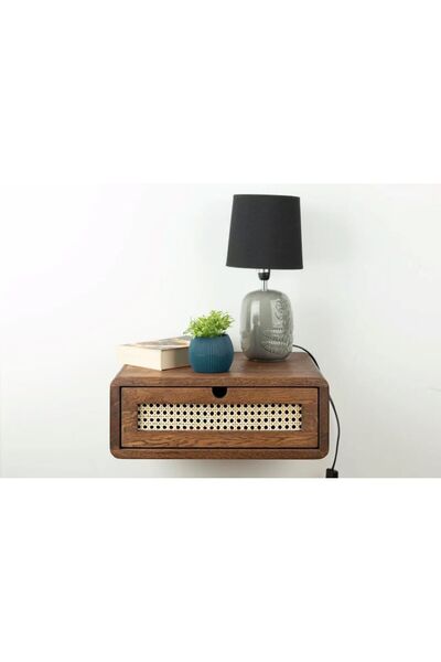 WoodenDecoration01 Ahşap Rattan Detay Duvara Monte Modern Komodin