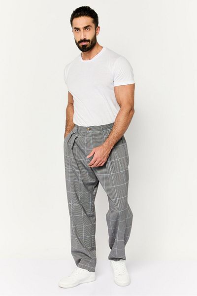 Hilfiger Collection Men Regular Fit Checkered Dress Pants, Grey Combo