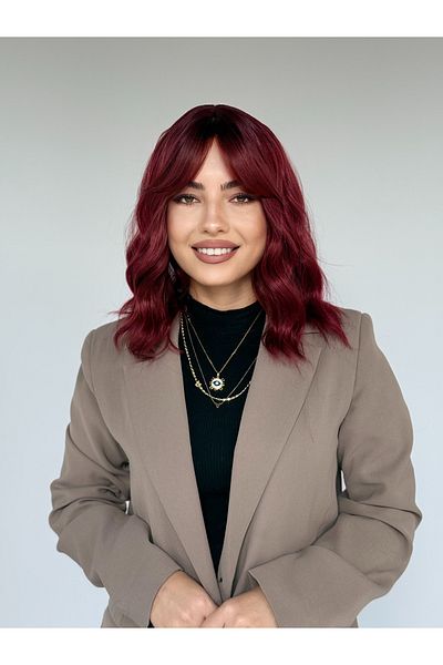 Fenomen Peruk Black Red Short Water Wavy Wig