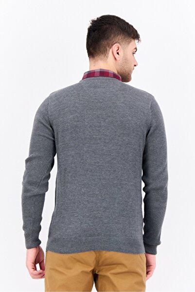 Threadbare Men Button Down Collar Heather Long Sleeve Sweater, Grey Combo