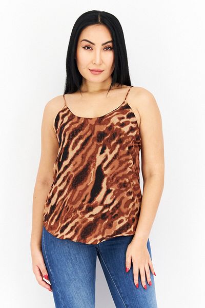 Bar III Women Crew Neck Sleeveless Allover Print Top, Brown