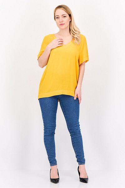 Tommy Hilfiger Women V Neck Short Sleeve Solid T-shirt, Orange
