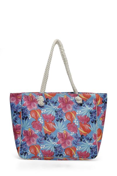 Polaris Velká modrá dámská plážová taška FLORAL PLJ 4FX