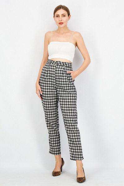 Heartbreak Women Regular Fit Checkered Pants, Black/light Grey