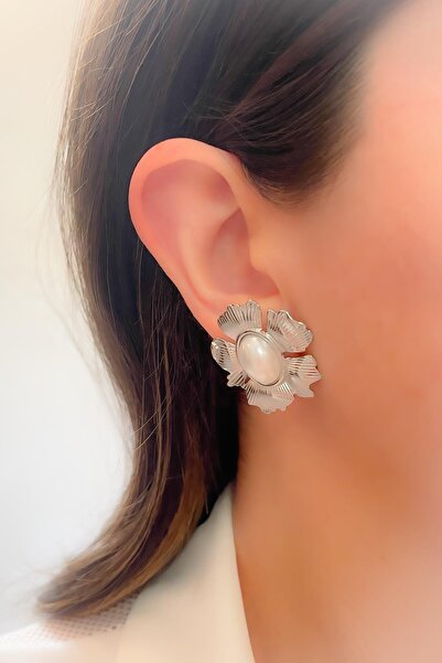 Trinos Steel Earrings Pearl Crown Leaf Earrings