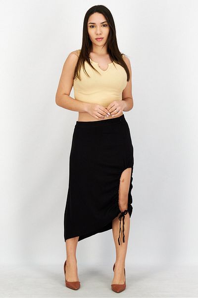 NA-KD Women Solid Midi Skirt, Black