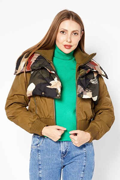 Aigle Women 2 In 1 Camouflage Puffer Jacket, Olive Combo